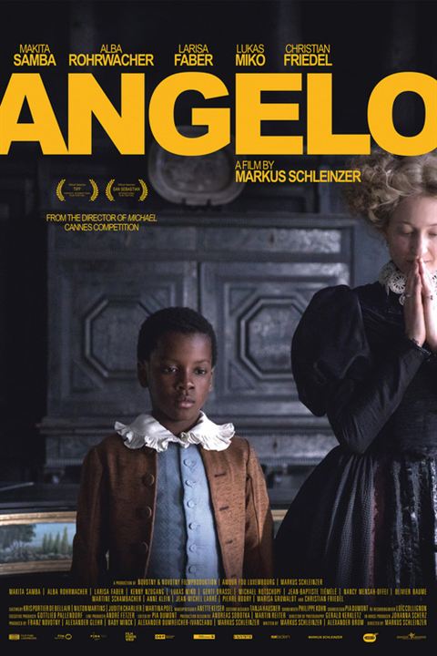 Poster Angelo. Angelo steht neben einer Dame.