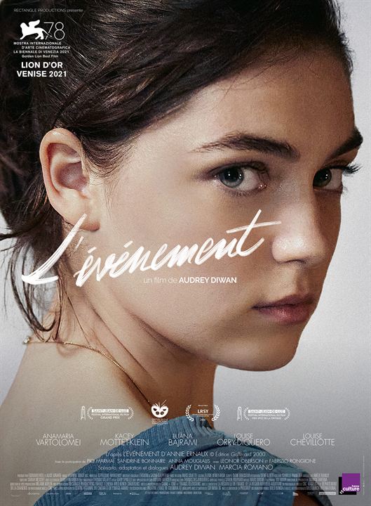 französisches Filmplakat von L#èvènement. Gesicht von Hauptdarstellerin im Profil.