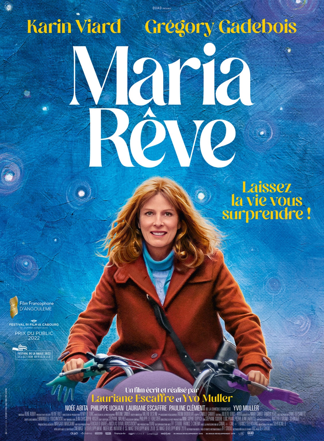 Bildbeschreibung: Französisches Filmplakat "Maria Rêve". Maria auf einem Fahrrad.