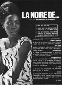 Bildbeschreibung: flyer vom FIlm La Noire de... Linke Seite, eine Frau mit Hochsteckfrisur und Kleid.