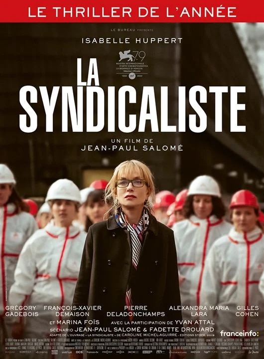 Bildbeschreibung: Französisches Filmplakat "La Syndicaliste". Eine Gruppe von Gewerkschafterinnen/Arbeiterinnen steht zusammen.